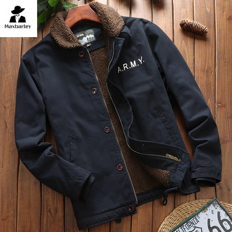 Winter Mens Jacket Thickened Fleece Lined Warm Parka Climbing Loose Casual Wool Collar Windproof Pilot Cotton Coat 241018