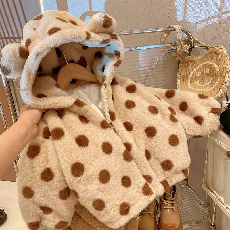 Autumn and winter Kawaii fashion polka dot girls jacket warm thick and cute childrens jacket fully matched boys top zipper childrens clothing M241018