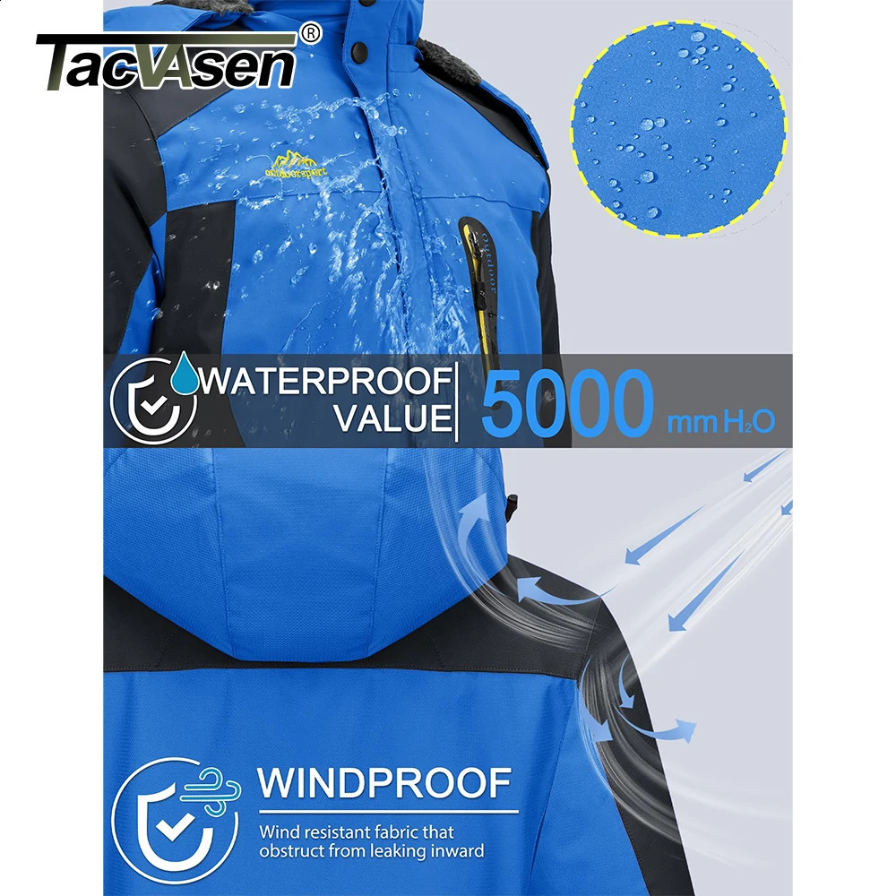 Tucker Watson Mens Waterproof Ski Jacket with Wool Lining Warm Park Winter Snowman Outdoor Hoodie Rain Shell Windproof Machine 241007