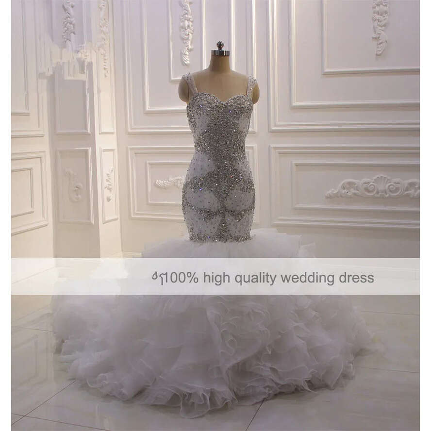 Wedding Dresses Mermaid Beading Sexy Spaghetti Neck Tiered Skirts Bridal Gowns Plus Size Robe De Soiree