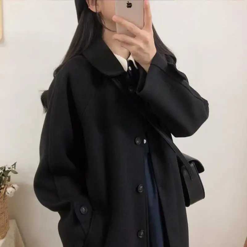 Womens Coat Winter Korean Fashion Long overknee Coated Thickened Woolen Winter Coat for Women Black Coat HarajukuX241009