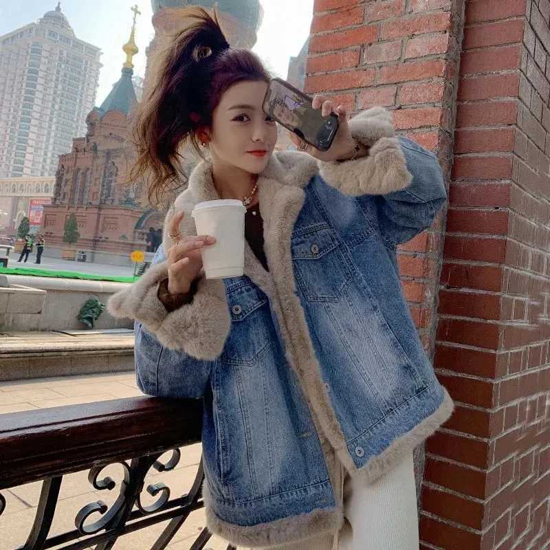 Korean Fashion Warm Lambwool Jean Jackets Women 2024 Thicken Plus Velvet Winter Outwear Casual Fleece Lined Oversized Denim CoatX241018