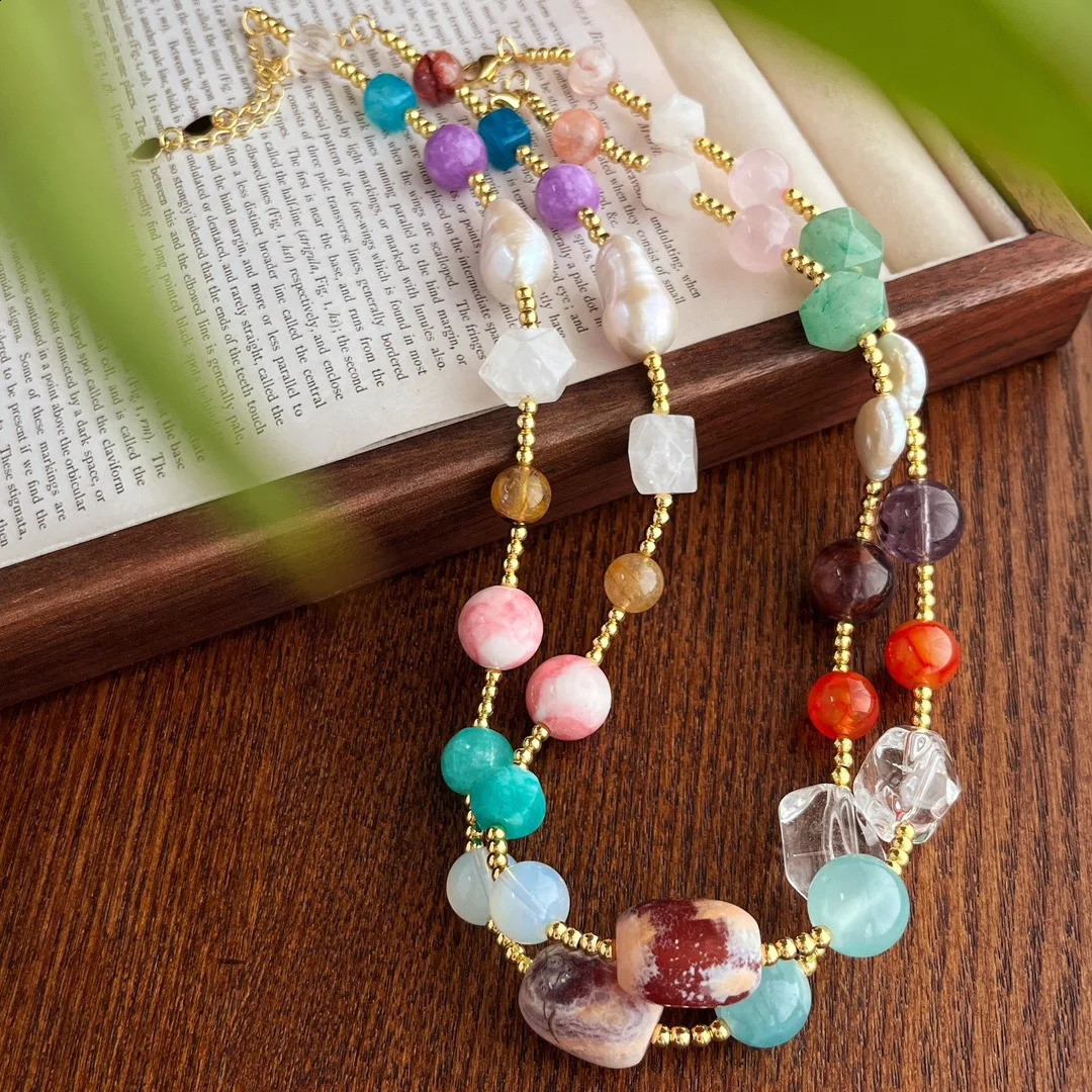 Natural multicolored gemstone necklace. Irregular n. jewelry accessories with feminine charm. The gift. 241018