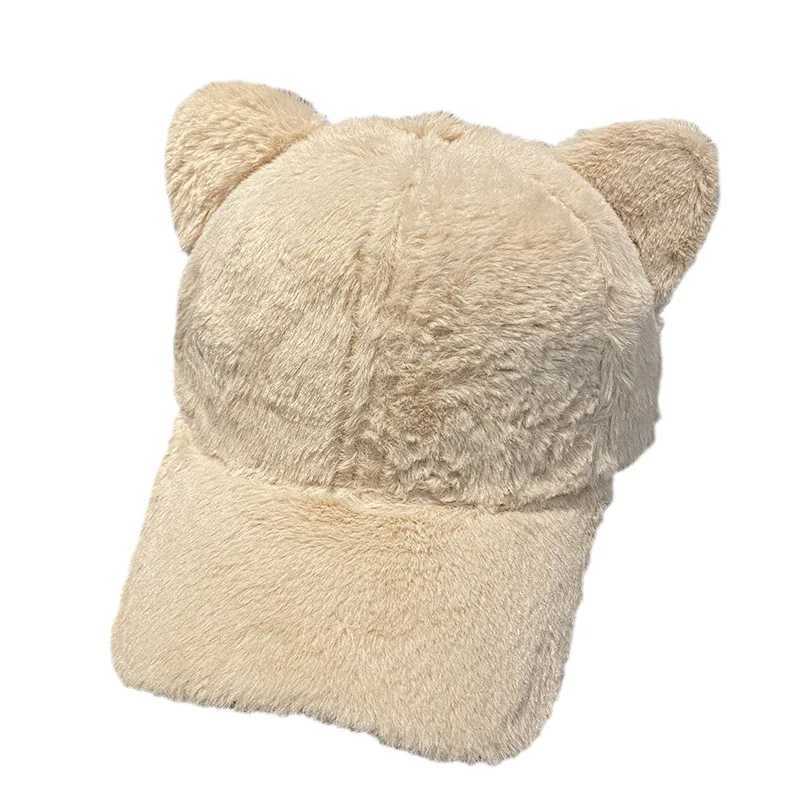 Autumn and Winter Womens Cat Ears Baseball Cap Plush Duck Tongue Cap Cartoon Fashion Rebound Cap Adjustable Leisure CapX241018