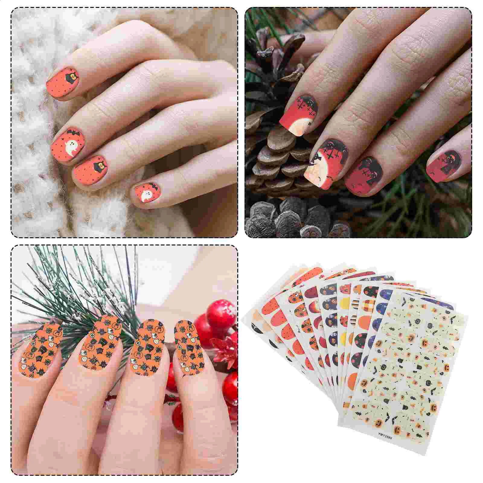 12 Sheets Adhesive Nail Stickers Gothic Halloween Wrapper Manicure Supplies 241017