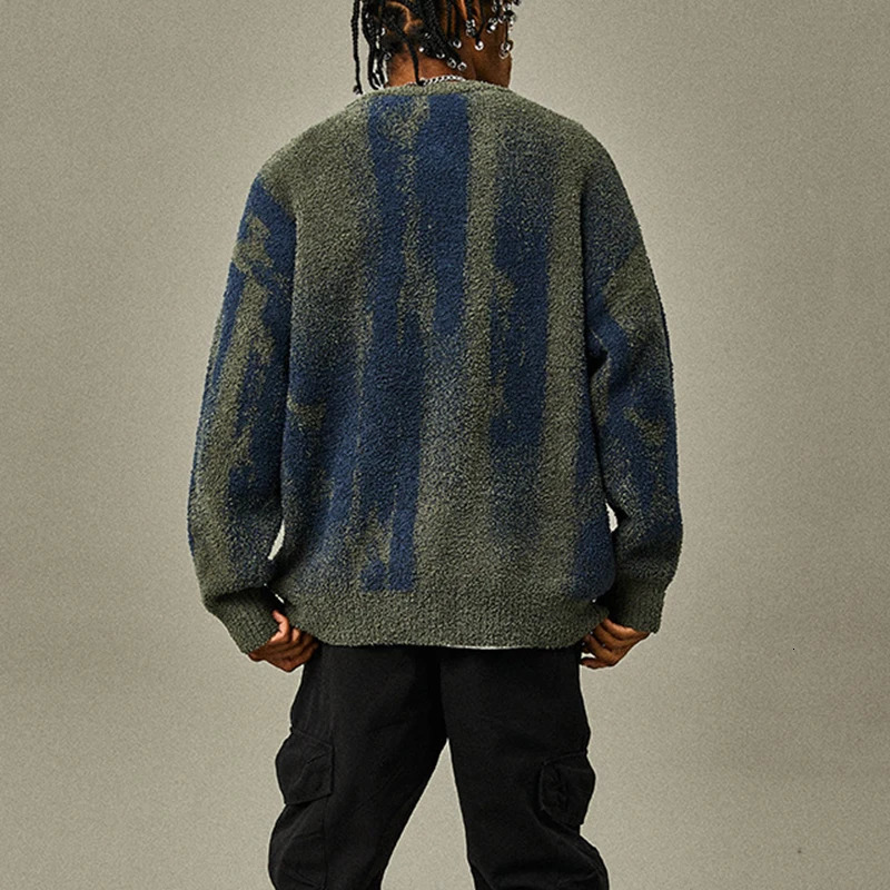 Vintage O Neck Knitting Sweaters Mens Long Sleeve Loose Furry Wool Sweater Tops For Men Fall Winter Fashion Fleece Jumpers 241018
