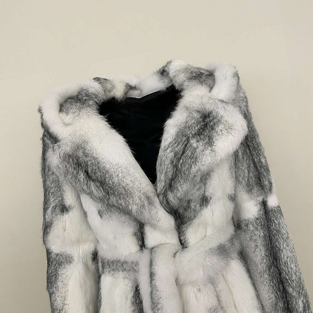 Fox 2024 Autumn Winter Urious Thickened Warm Hooded Real Rabbit Women Long Natural Fur Coat