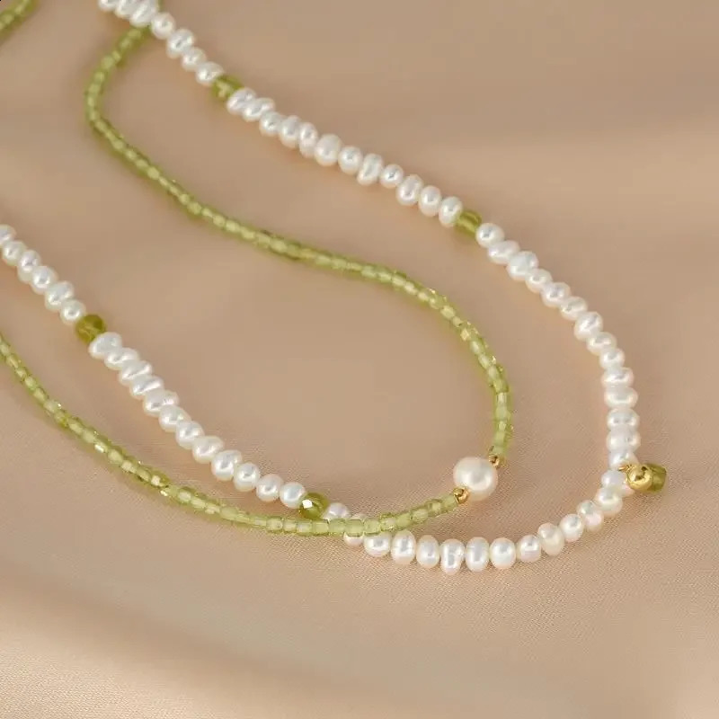 Minar Vintage freshwater pearl necklace suitable for women green natural stone outer pendant necklace 241018