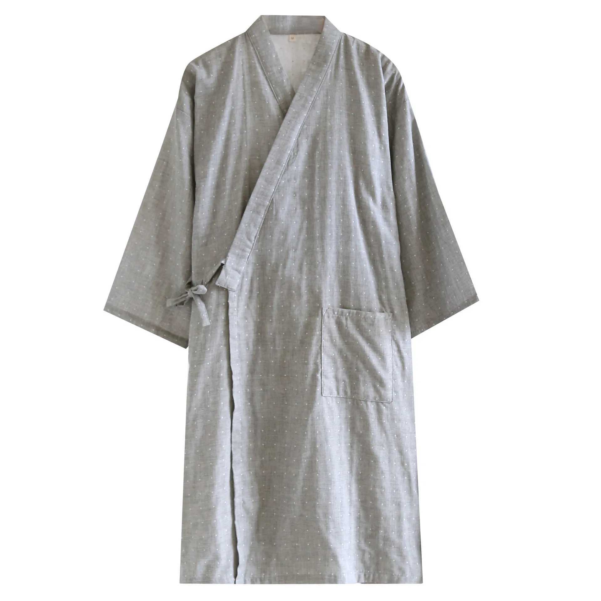 Spring Mens Pajamas Kimono Robes Cotton Lace Up Cardigan Striped Bathrobe Loose Large Size Summer Thin Sweat Steaming BathrobesXJ241018