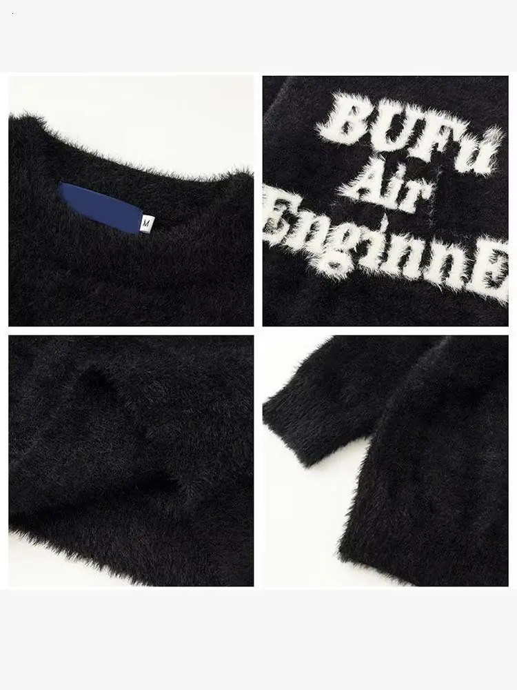 Cashnere Letter Embroiderymens Warm Sweater Fashion Fleece Mohair Knitted Pullover Autumn Street Oversized Long Sleeve Jumper 241018