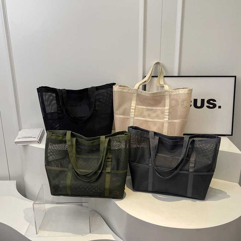 Fashionable mesh beach bag, large capacity beach tote bag, beach bag, fashionable girl's trendy casual bag, trendy 241015