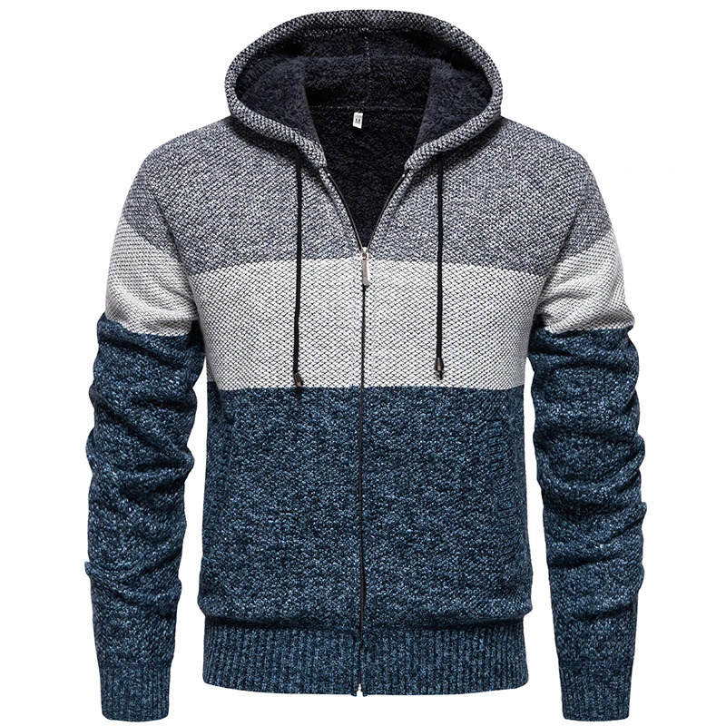 Spring and autumn mens knitwear stand collar straight tube type thick warm plus fleece cardigan casual sweater men size 3XL 241018