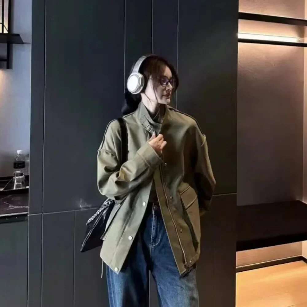 High Street Stand Collar Casual Trench Coat For Women Commuter Loose Short Spring Age Reduction Jacket Toog Clothing