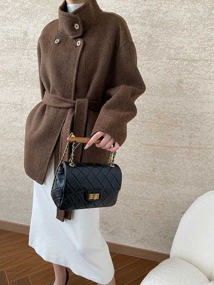 EAM Beige Belted Big Size Elegant Woolen Coat New Lapel Long Sleeve Women Jacket Fashion Tide Autumn Winter 2024 1DH7359X241009