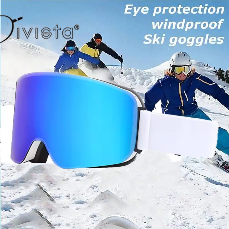 Ski Snowboard Goggles Men Women Oversized Skiing Eyewear Mask UV 400 Snow Protection Over Glasses Adult Double Anti-Fog Cylindrical Sports Sunglasses 
