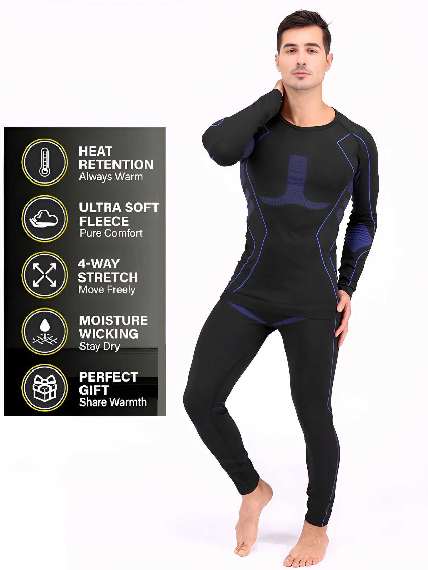 Mens Thermal Underwear 2piece mens thermal underwear set quick drying long sleeved top comfortable high elasticity breathable and tight fitting suit Y