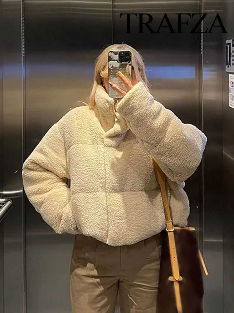 TRAFZA Female Winter New Fashion Jackets Solid Color Turtleneck Long Sleeve Pockets Hide Zipper Womans Casual Chic Thick CoatsX241018