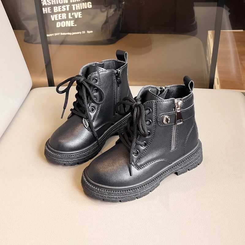 Boots Girls Ankle Boot Spring Autumn Breathable Childrens Fashion Boots Kids Black Shorts Leather Boots Side Zipper 2024 New H241018