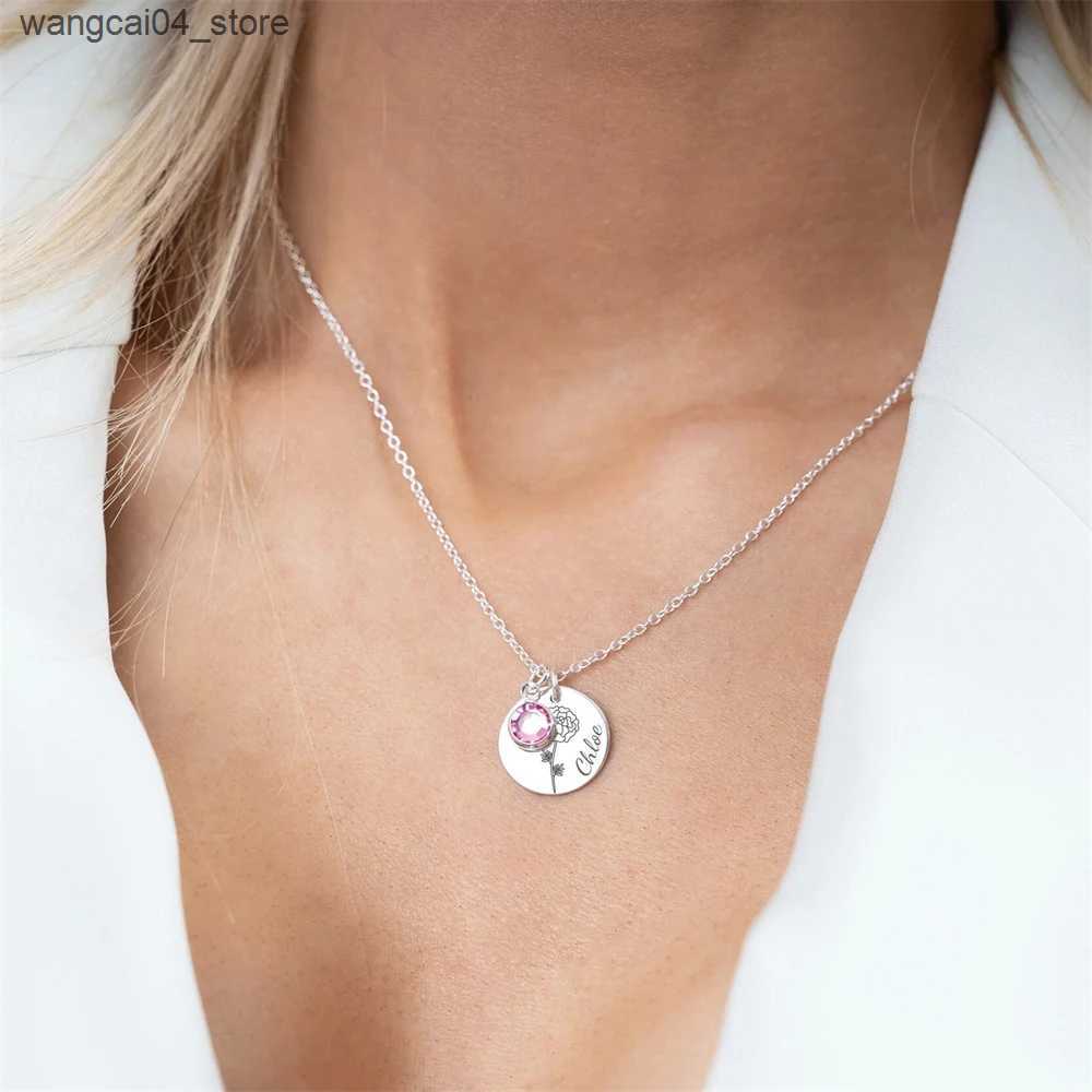 Chokers 2024 New Carving Birth Flower Necklace Personalized Flower Jewelry Womens Customized Birth Stone Necklace Bridal Maid Gift L240910