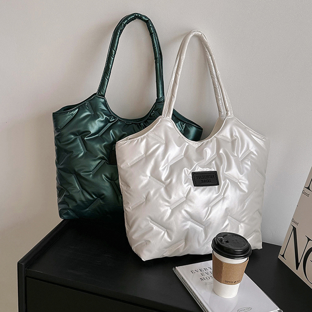 Women's Padded Tote Multi Functional Solid Puff Large Capacity Quilt Shoulder Casual Winter Dressing Bag