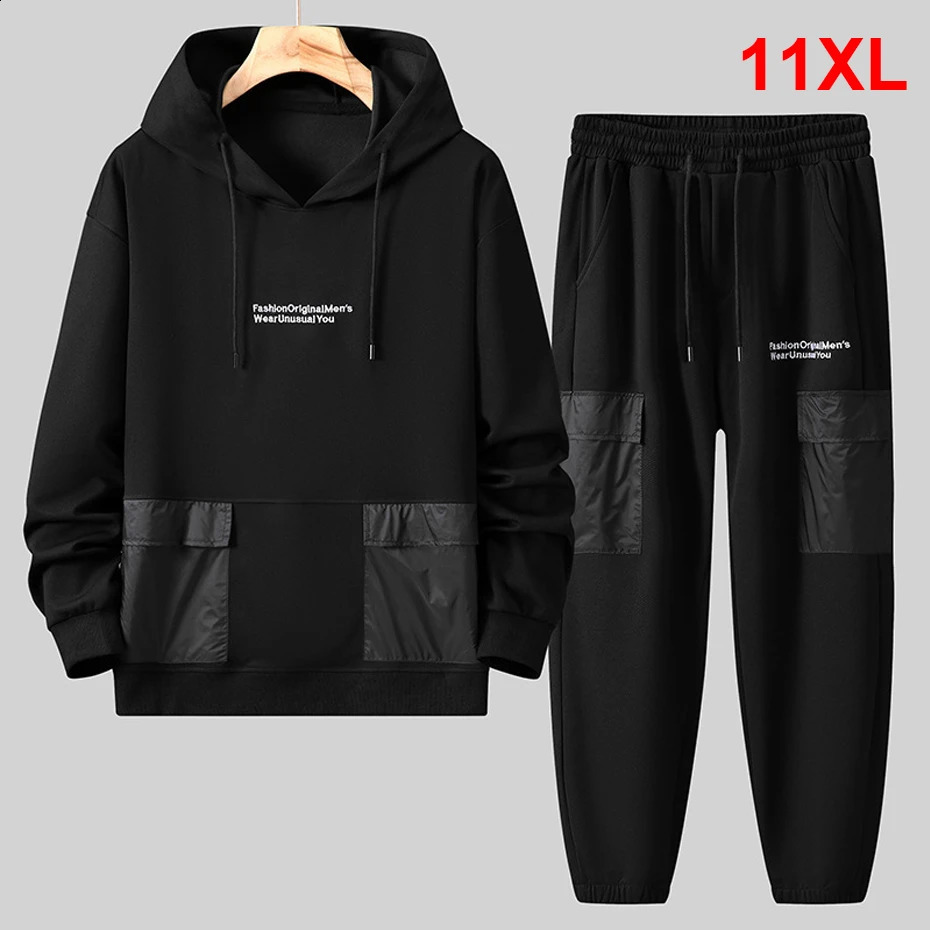 Mens Sets Plus Size Tracksuit Hoodie Sweatpants Spring Autumn Cargo Suits Male Jogger Pants Big 11XL 241017