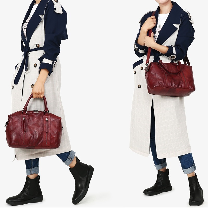 Woman Bags 2022 Genuine Leather Women Handbag Casual Handbags Top Quality Double Zipper Pocket Boston Shoulder Crossbody Bag