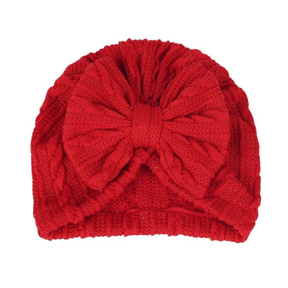 0-6M Lovely Bowknot Knitted Baby Hat Cute Solid Color Baby Girls Hat Turban Soft Newborn Infant Cap Knitting Beanies Head Wraps LX241018