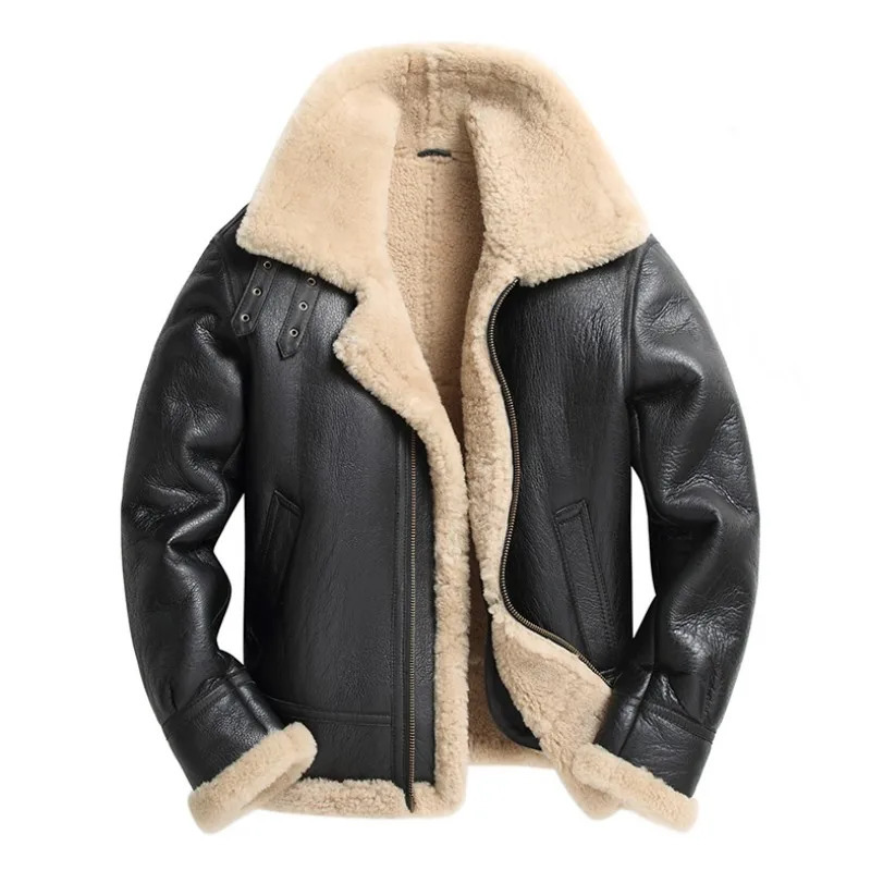 Mens Real Fur Classic Brown Black Bomber Jacket Winter Shearling Sheepskin Coat Men Genuine Leather Biker Jackets Large Size 6XL 241018