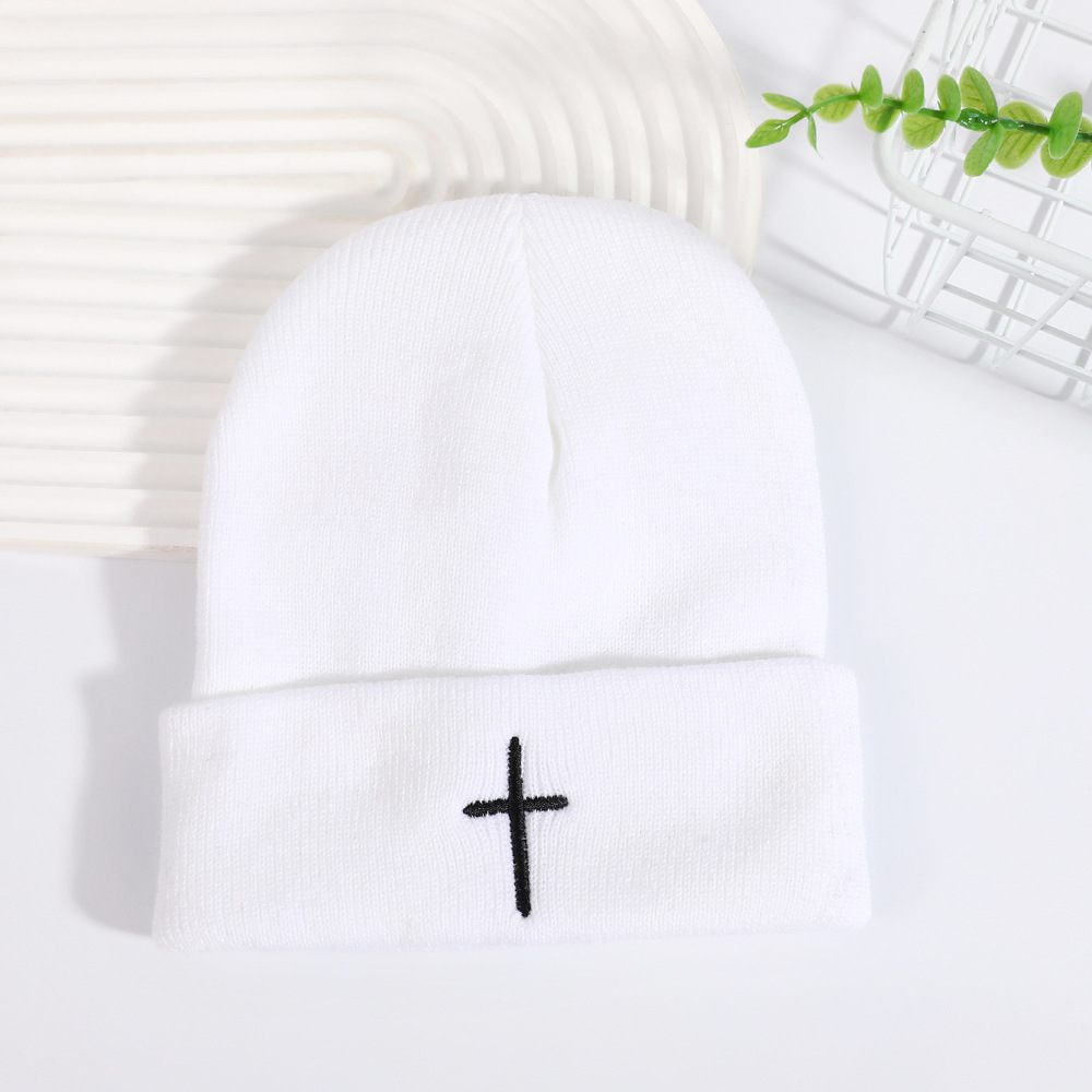 Trendy Cross Embroidered Unisex Beanie Perfect for Casual Outdoors in Fall and Winter