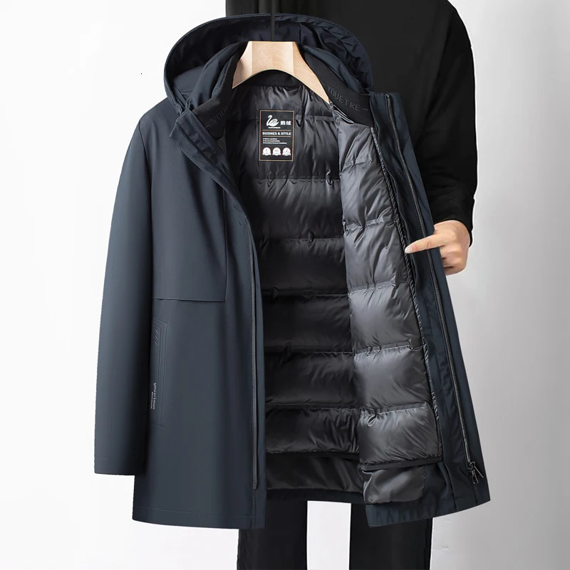 High Quality Winter Mens Hooded White Goose Down Jackets Business Casual Solid Loose Warm Puffer Coat Outwear Thick Parkas 241018