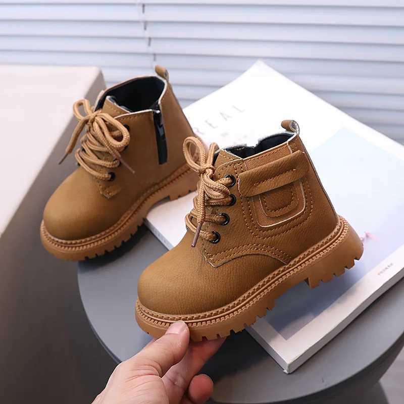 Boots Childrens Fashion Boots for Boys and Girls Autumn New Style Non slip Boots Fashion Leather Comfortable Side Zipper Solid Color Casual Shoes H241