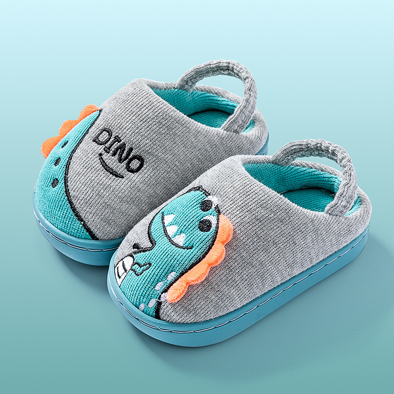 Baby cotton slippers for 1-3 years old and 2-year-old children, anti slip indoor home for infants and young children, dinosaur children's fur sli