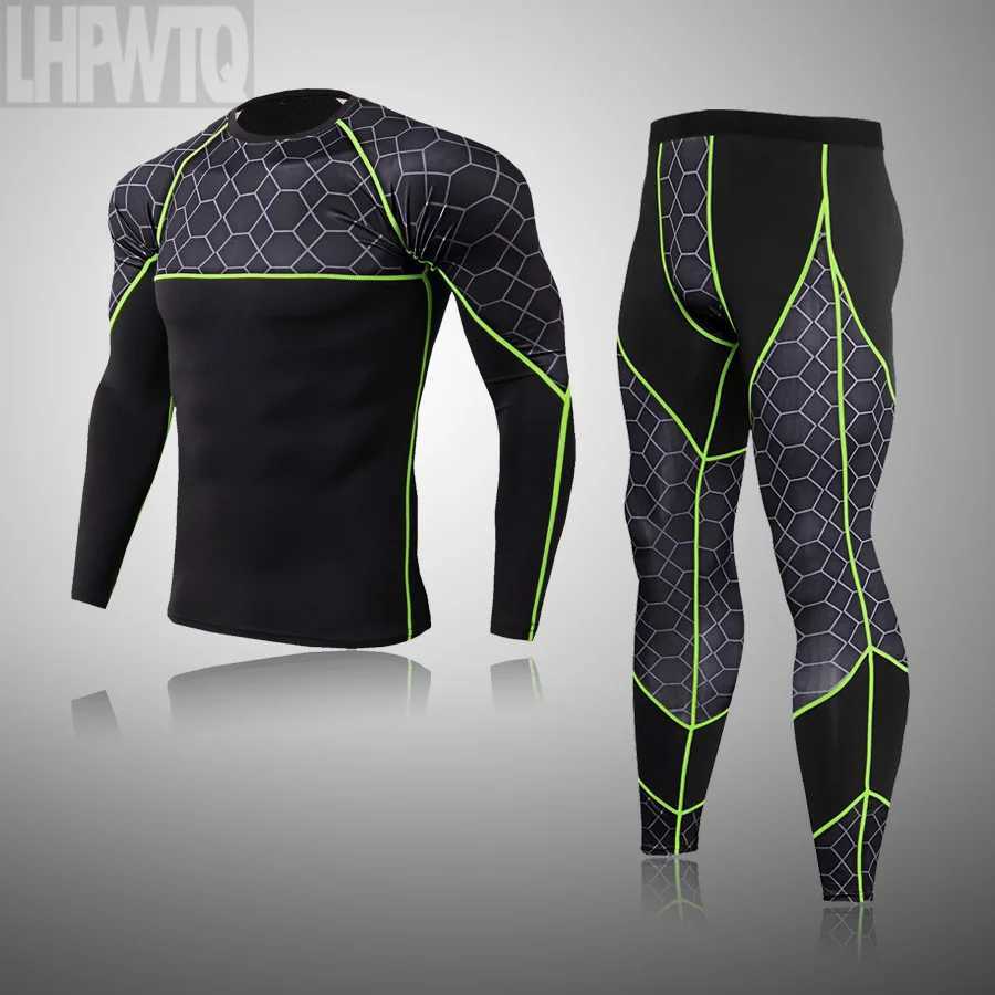 Men's Thermal Underwear Mens Sports Thermal Underwear Set Men Running Long Johns Compression Leggings Clothing Winter First layer Jogging Skin Ca
