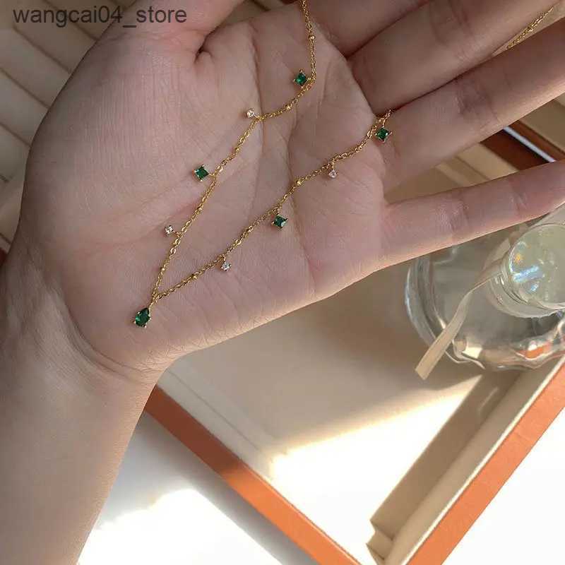 Chokers 925 sterling silver green zirconia pendant necklace charming high-quality sparkling suffocating party gift womens fashion jewelry L240910