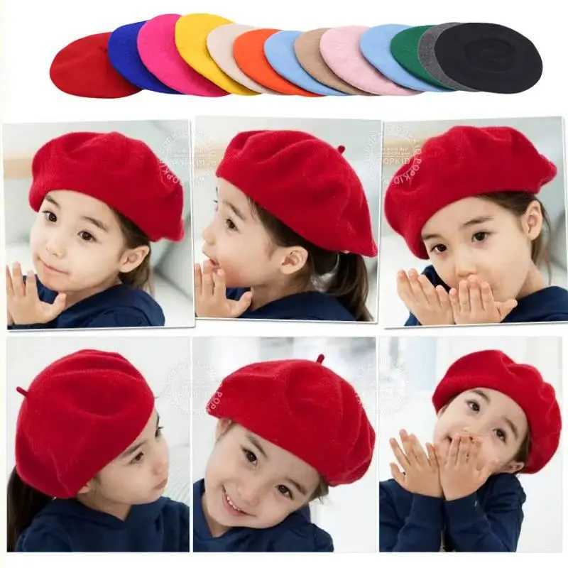 Fashion Baby Beret Hat for Girls Wool Vintage Children Beanies Cap Kids Painter Hats Toddler Candy Color Hair Accessories LX241018