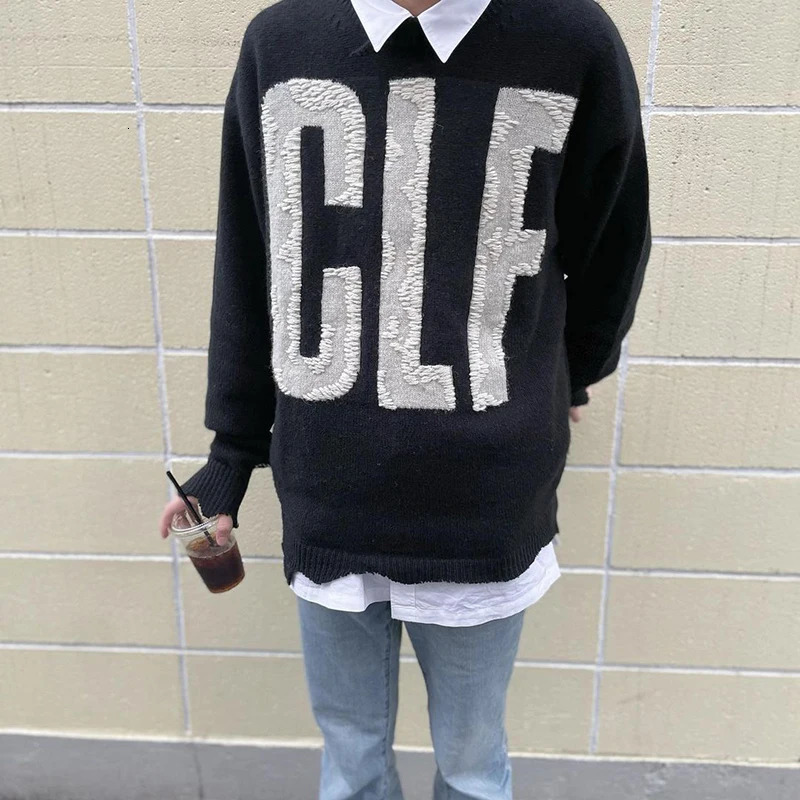 CLF Saint Autumn and Winter Wool Tassels Hole Sweater Street Fashion Letter Embroidery High Quality Men Women 1 Pullover 241018