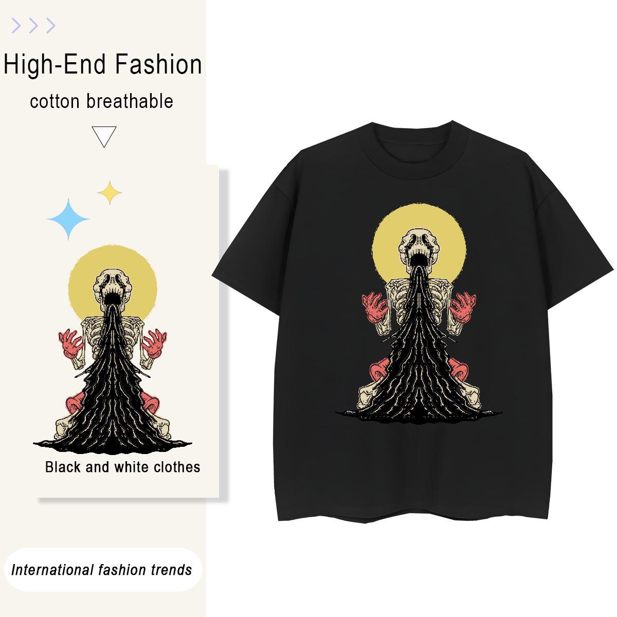 2024 T-Shirts 230g Pure Cotton O Neck Short Sleeves Sports Casual skull Womens Tshirts Designer White Plus Size Top Shirts