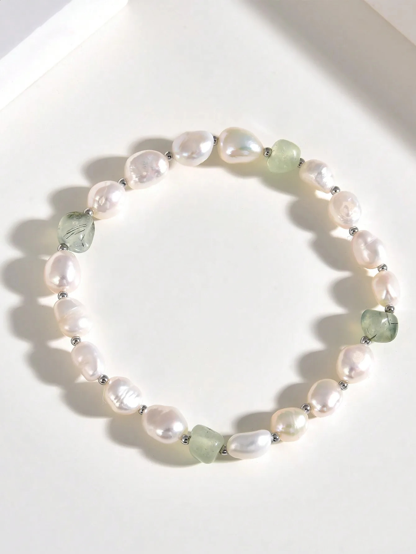925 sterling silver natural freshwater pearl elastic bracelet amethyst/Plehnite Stone elegant handmade jewelry gift 241017