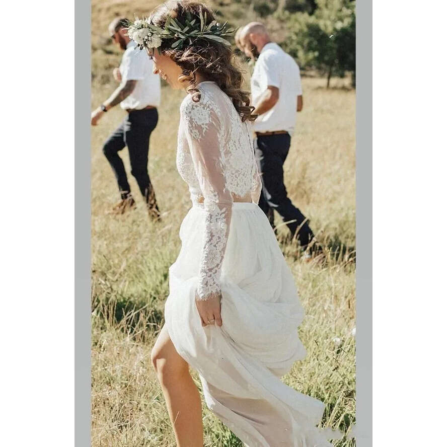Long Boho Sleeves Dresses A E Lace Applique Two Peice Or Length Custom Made Country Beach Wedding Gown Vestido De Novia Pplique pplique