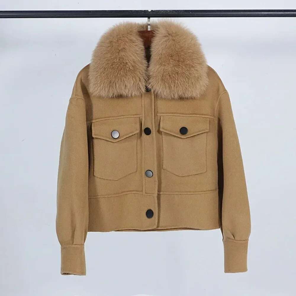 2024 New Fox Collar 10% Cashmere 90% Women's Autumn And Winter Casual Short Loose Wool Coat