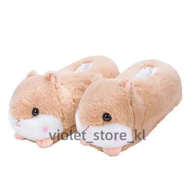 Cute Cartoon Hamster Design House Women Fur Slippers Gray Pink Brown Winter Warm Ladies Plush Shoes Onesize Fluffy Girls Slides 055