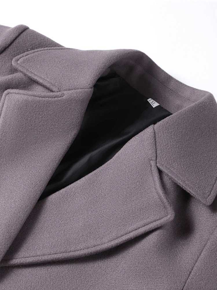 Elegant Brown Woolen Coats Women Thick Lapel Single Breasted Pocket Jackets 2024 Autumn Winter Lady Long Sleeve Loose OutwearX241009