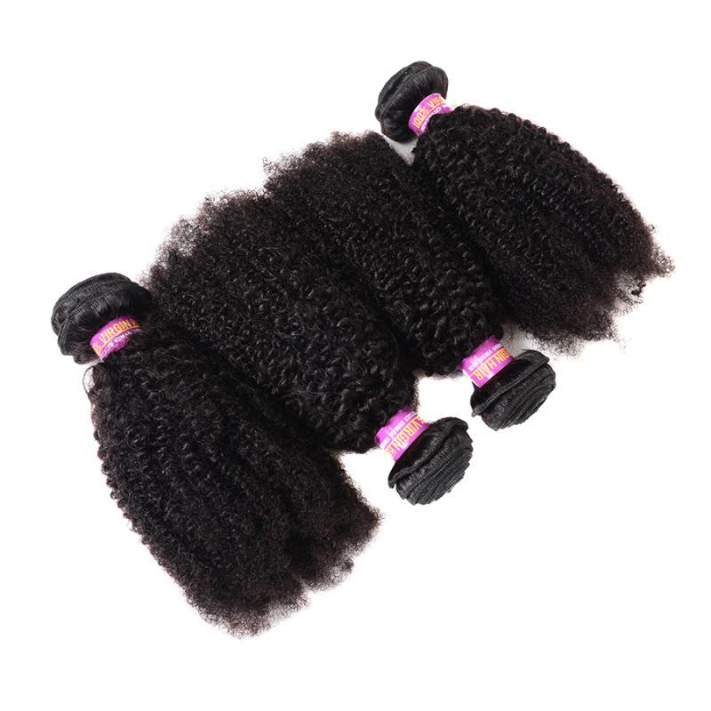 Brazilian Human Hair Afro Kinky Curly 3 Bundles With 4X4 Lace Closure Little Curl 4 PCS/lot 30inch Free Part Natural Color