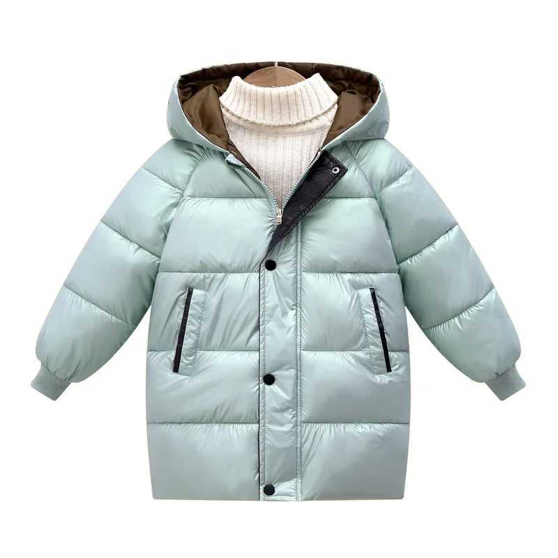 Girls thick warm coat boys solid color medium length hooded shirt cotton new childrens autumn casual fashion cold coat M241018