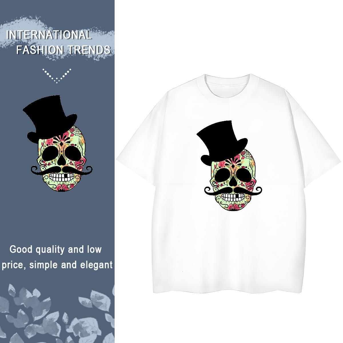 Factory Direct T-Shirts for Women 230g Cotton Breathable Street skull Women Tees Comfortable Cartoon Printing L-4XL Polos