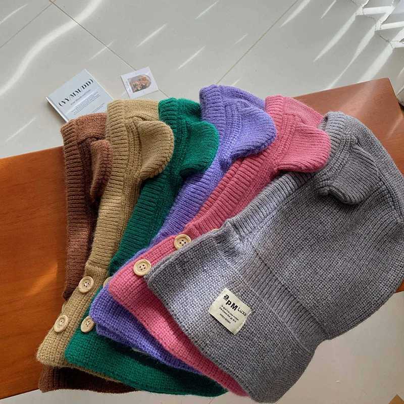 Korean Cute Bear Ear Baby Hooded Hat Winter Warm Knitted Ear Protection Balaclava Cap For Kids Girls Boys One Piece Scarf Cap LX241018