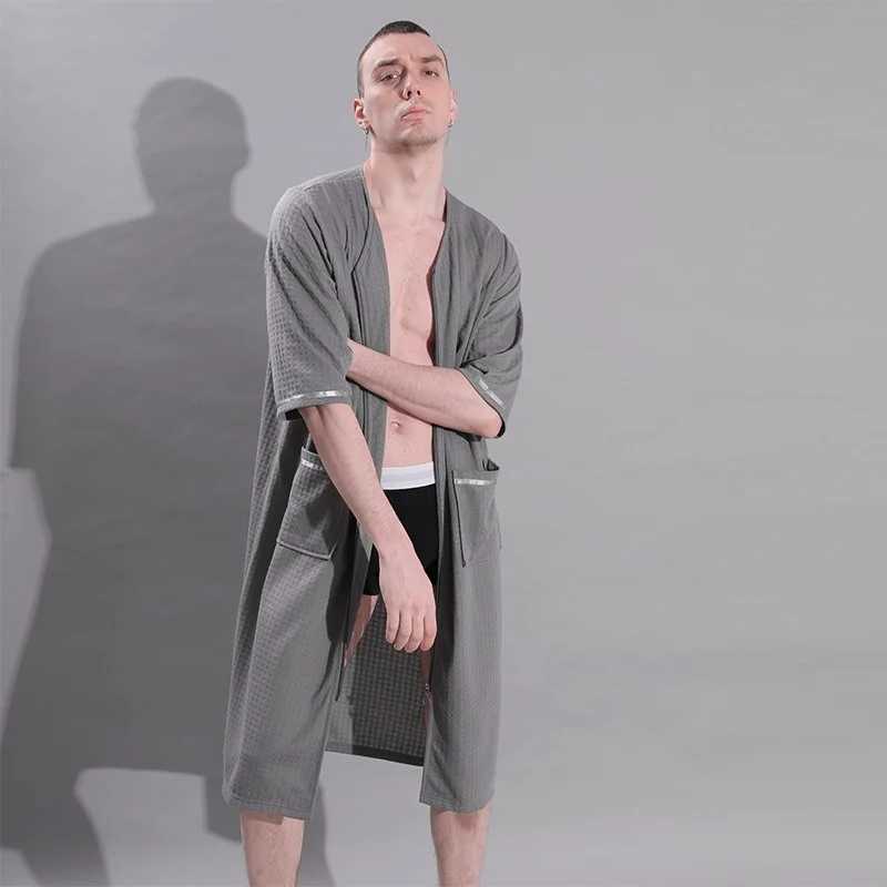 3XL Men Bathrobe Zipper Thin Summer Plaid Robes Nightwear Plus Size Casual Loose Long Bath Robe Dress Gown Nightgown SleepwearXJ241018