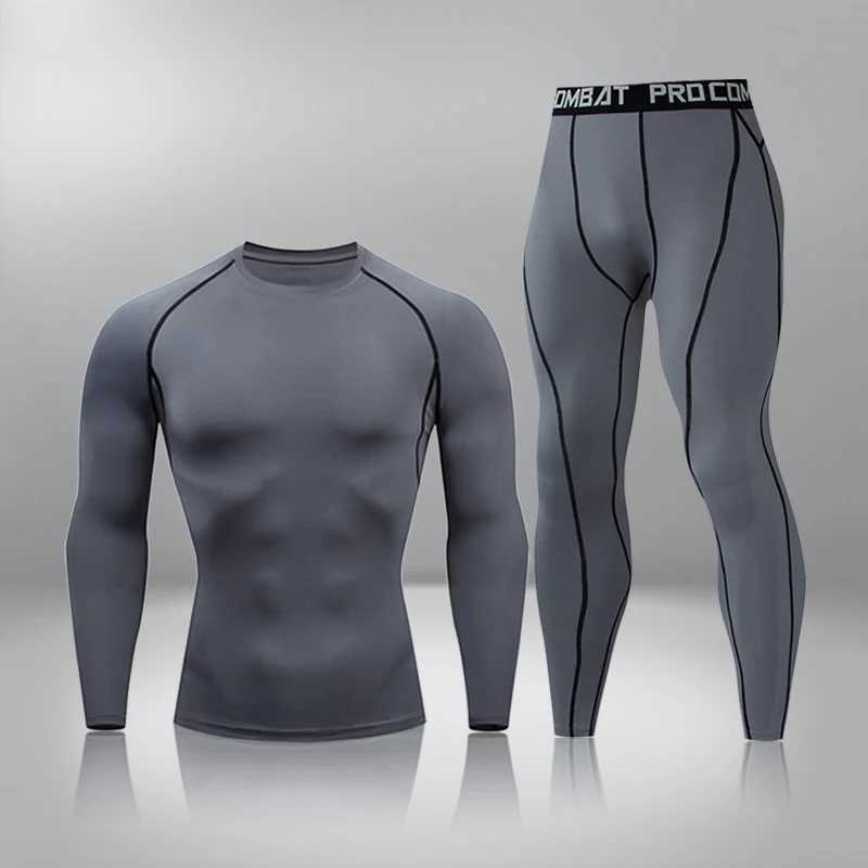Men's Thermal Underwear Thermal Underwear Fitness Compression T Shirt Running Jogging Sportswear Workout Training Tights 2Pcs/Set Mens Tracksuit 