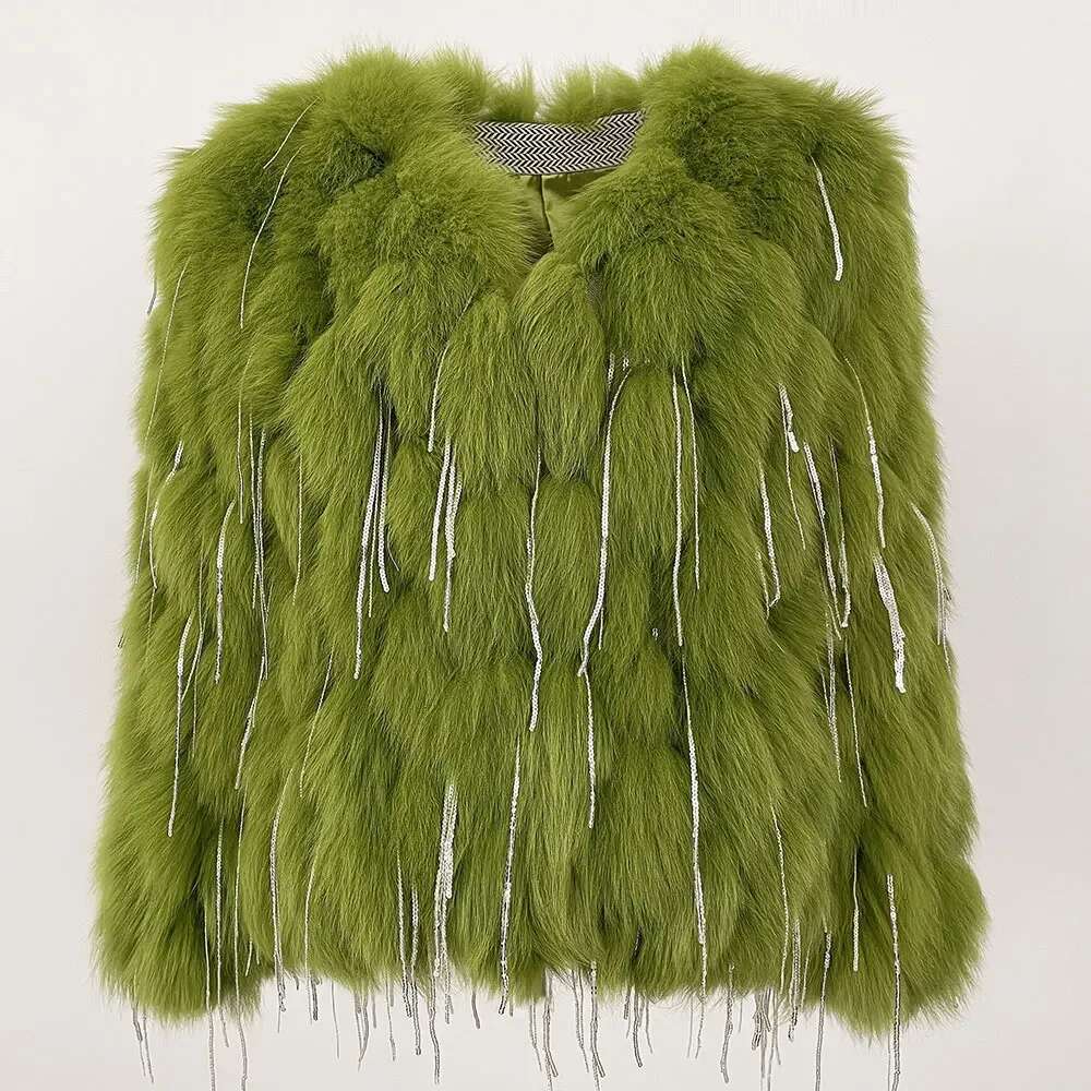 Warm Women Coats Fashion Winter Natural Coat Thick Hot Sales New Real Fox Fur Jackets Tassels