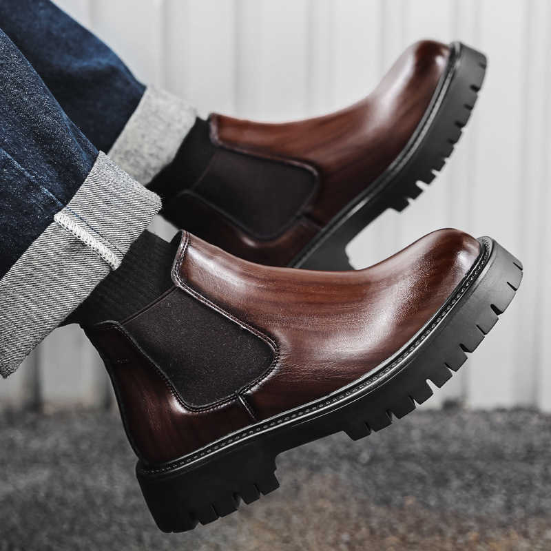 Martin Boots Mens Winter British Style Chelsea Mens Ankle Boots With Plush High Top Leather Boots Trend Versatile Boots Fashion Boots 240927